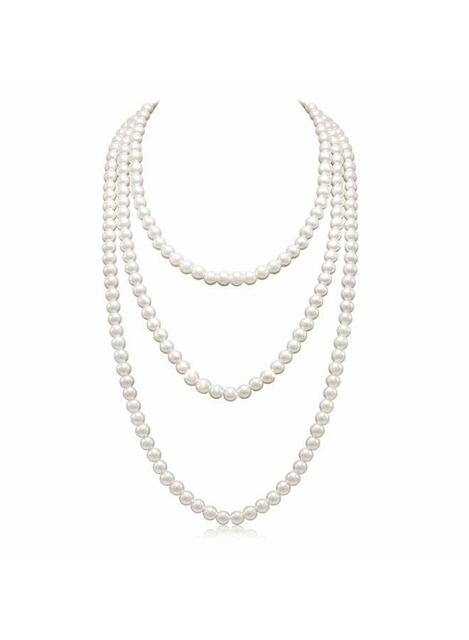 Aisansty Long Pearl Necklace for Women Layered Cream White Faux Pearl Beads Strand Necklace Costume Jewelry,Diameter Pearl 8MM,69",Christmas Jewelry for Women - Image 1